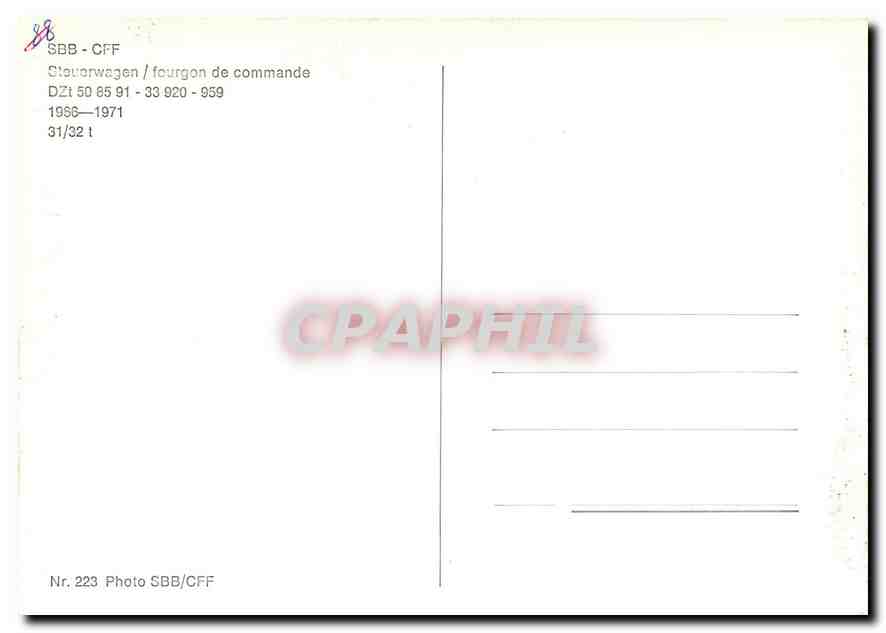 CPM SBB CFF fourgon de commande — Verso