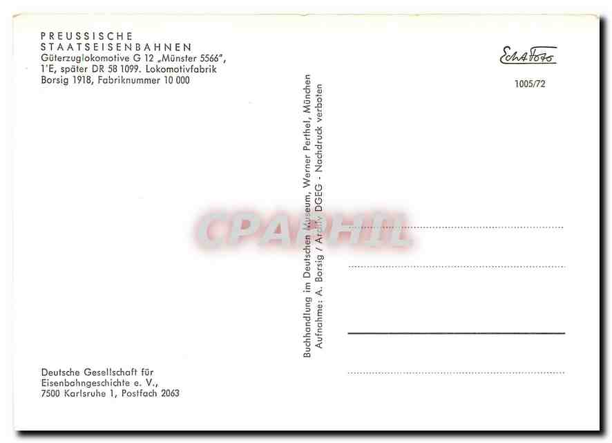 CPM Preussische Staatseisenbahnen Guterzug lokomotive G — Verso