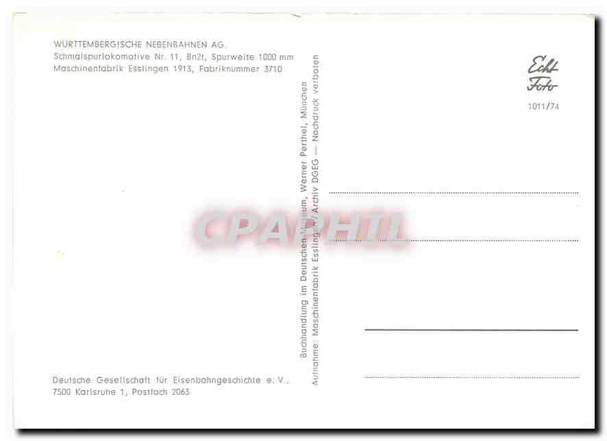 CPM Wurttembergische Nebenbahnen AG Schmalspurlokomotive — Verso