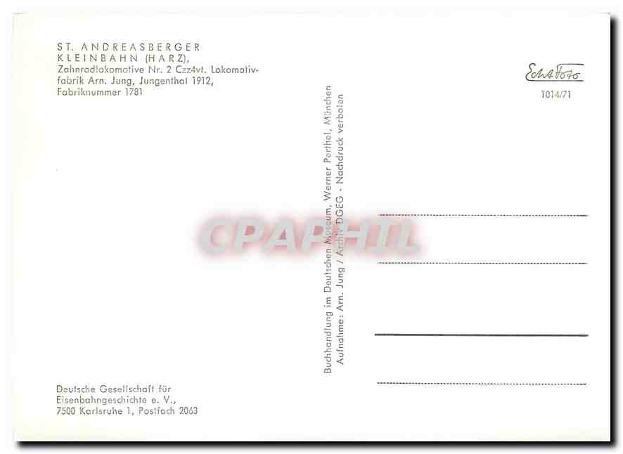 CPM St Andreasberger Kleinbahn — Verso