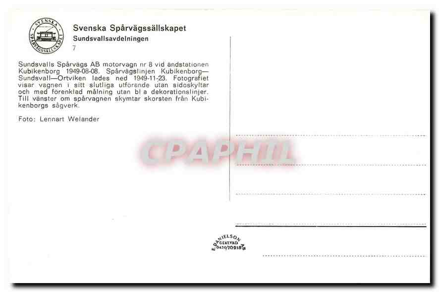 CPM Svenska Sparvagssallskapet Sundsvalisavdelningen — Verso