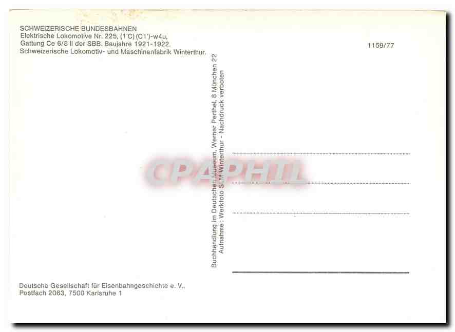 CPM Schweizerische Bundesbahnen elektrische lokomotive — Verso