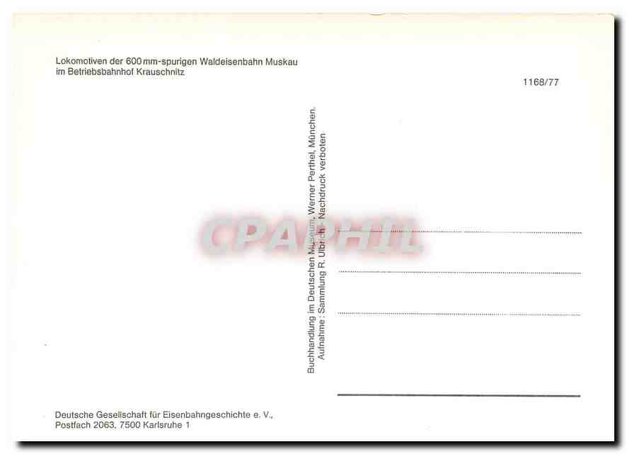 CPM Lokomotiven der spurigen Waldeisenbahn Muskau im Betriebsbahnhof Krauschnitz — Verso