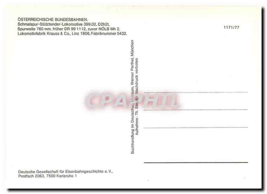 CPM Osterreichische Bundesbahnen Schmalspur lokomotive — Verso