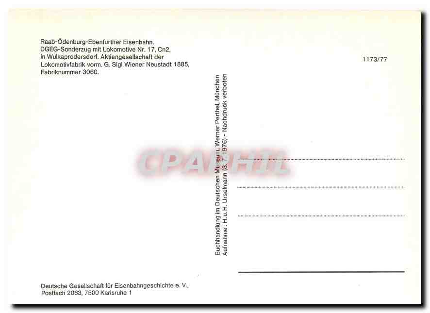 CPM Raab Odenburg Ebenfurther Eisenbahn DGEG Sonderzug mit lokomotive — Verso