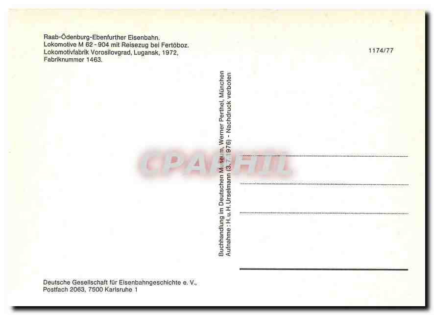 CPM Raab Odenburg Ebenfurther Eisenbahn Lokomotive — Verso