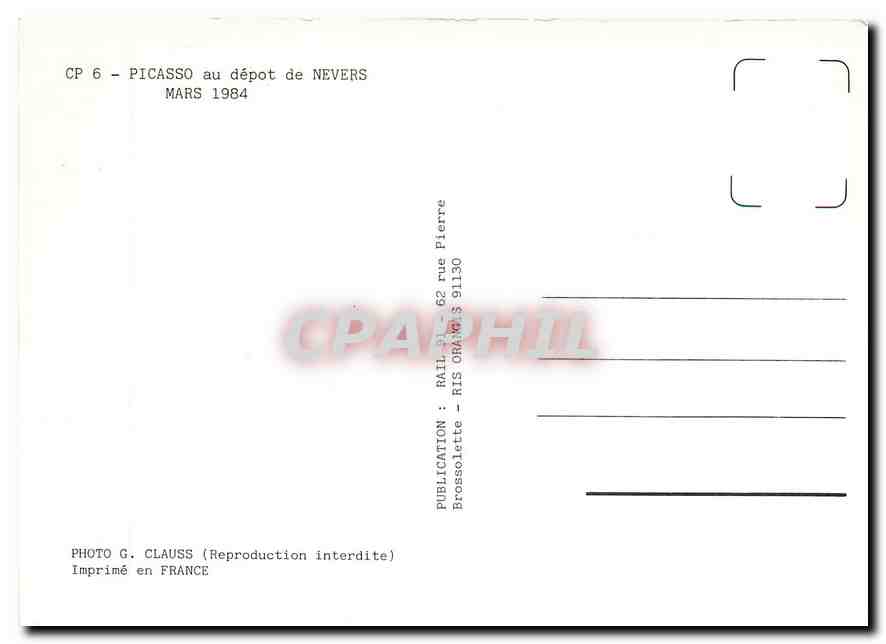 CPM Picasso au dépot de Nevers mars 1984 — Verso