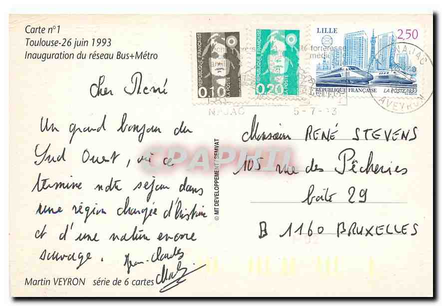 CPM Toulouse 23 juin 1993 inauguration du réseau bus et métro — Rückseite