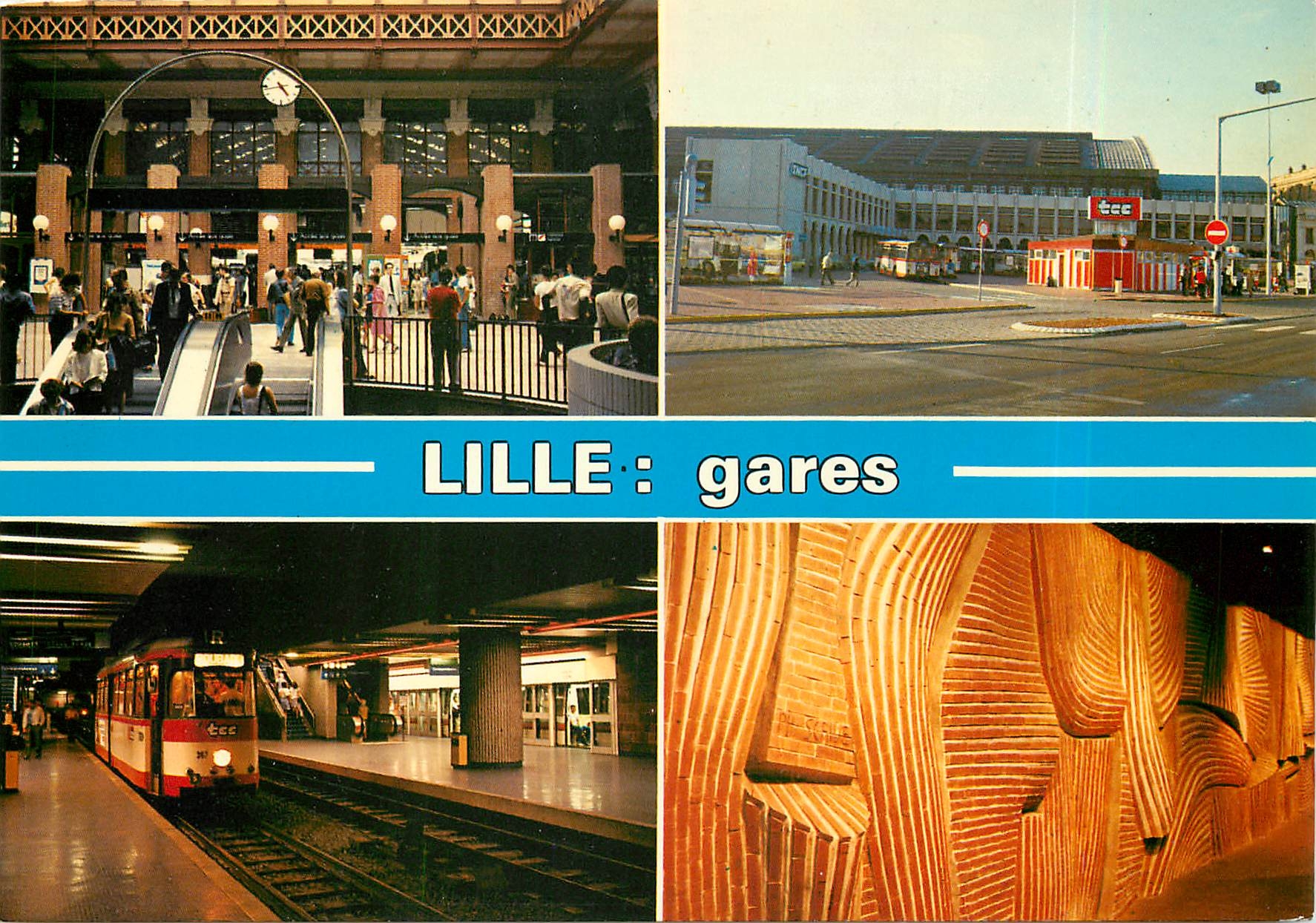 CPM Lille les gares  métro SNCF Mongy Routière