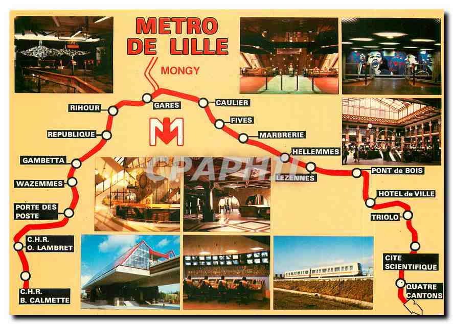 CPM Le métro de Lille stations Rihour Caulier Fives Triolo République Gares CHR Oscar Lambret 
