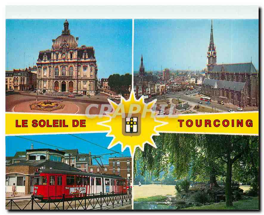 CPM Tourcoins l'hotel de ville l'église St Christophe le marché et la chambre de commerce le Mongy l
