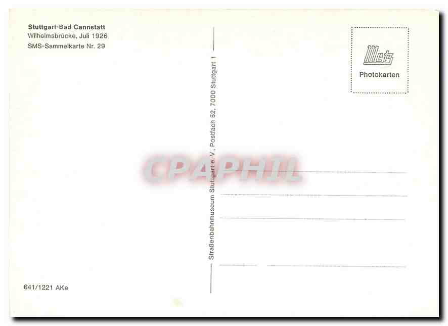 CPM Stuttgart Bad Cannstatt Wilheimsbrucke juli 1926 — Verso