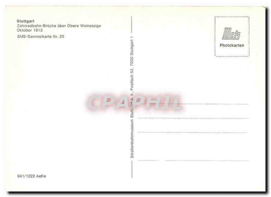 CPM Stuttgart Zahnradbahn Brucke uber Obere Winsteige oktober 1912 — Verso