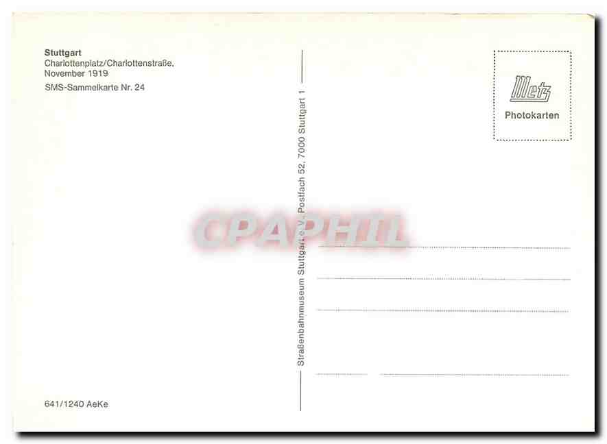 CPM Stuttgart Charlottenplatz charlottenstrabe — Verso