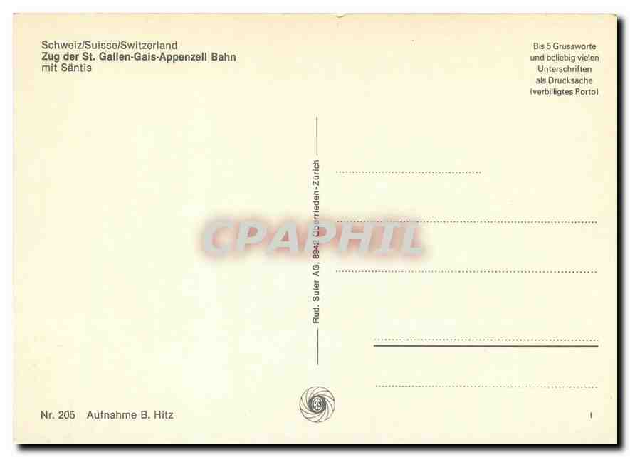 CPM Suisse Zug der St Gallen Gais appenzell Bahn mit Santis — Verso