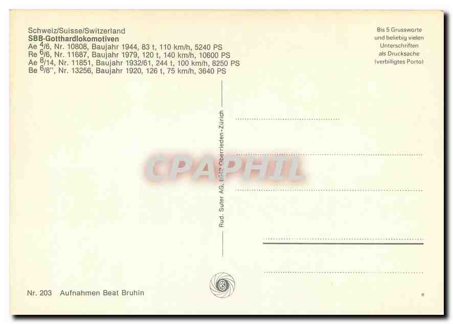 CPM Suisse SBBGotthardlokomotiven — Verso