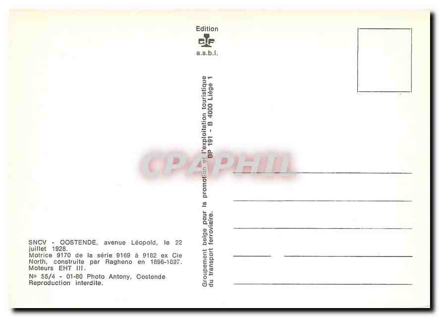 CPM SNCV Oostende avenue Léopold motice — Verso