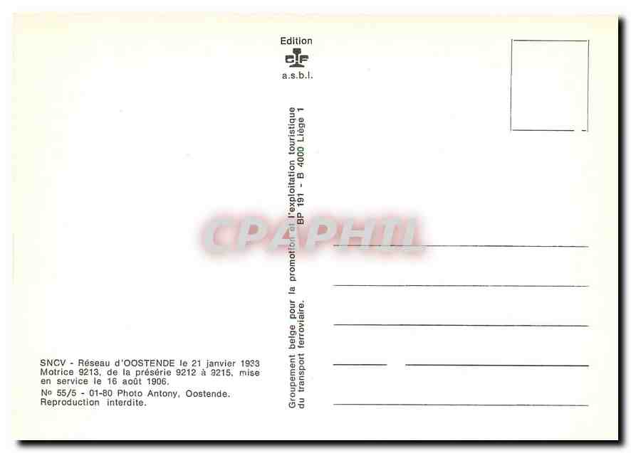 CPM SNVC réseau d'Oostende  — Verso