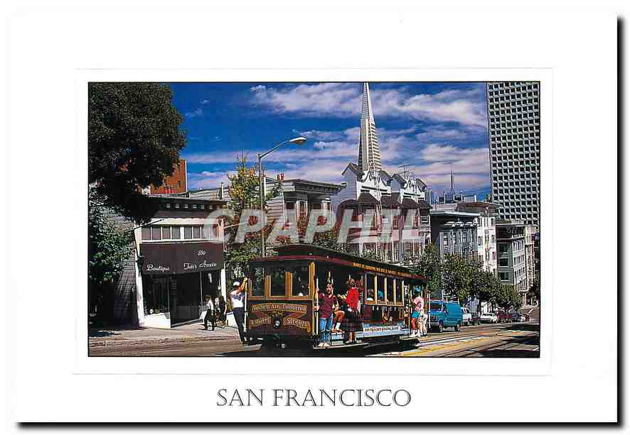 CPM San Francisco cable car continues up California Street toward Van Ness