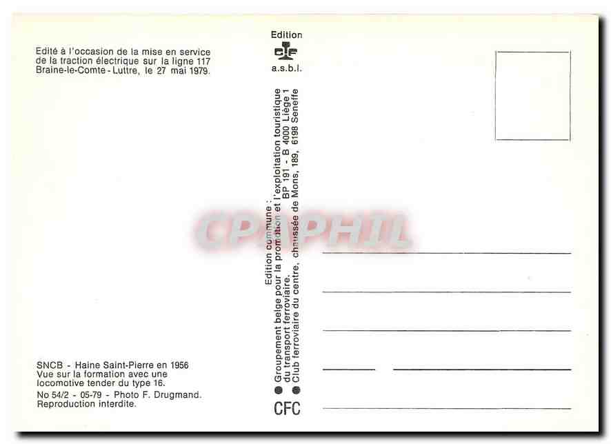 CPM SNCB Haine Saint Pierre  vue sur la formation avec une locomotive tender  — Verso