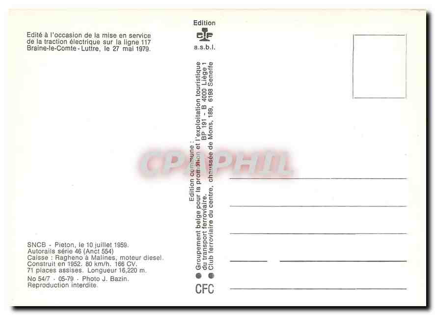 CPM SNCB pieton Autorails Ragheno à Malines moteur diesel  — Verso