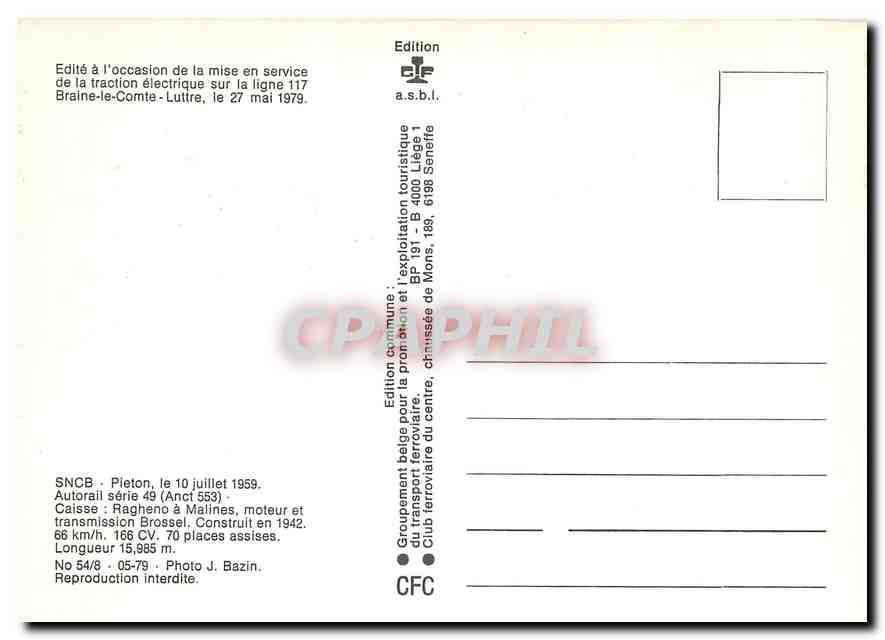 CPM SNCB pieton Autorails Ragheno à Malines moteur  et transmission Brossel  — Verso