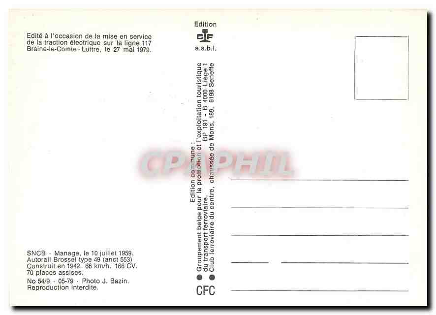 CPM SNCB Autorail Brossel — Verso