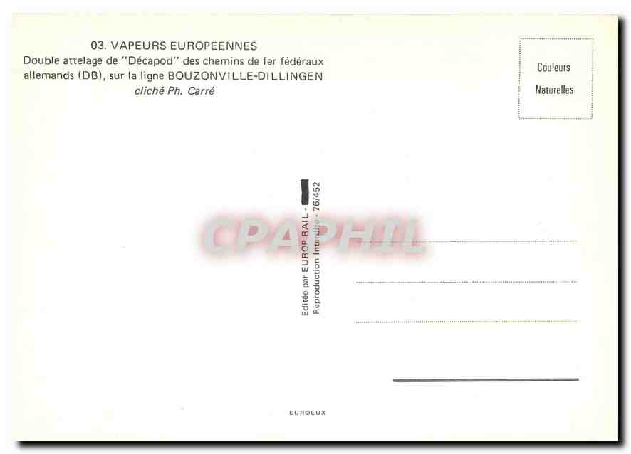CPM Vapeurs Europeennes double attelage de Décapod des chemins de fer fédéraux allemands — Verso