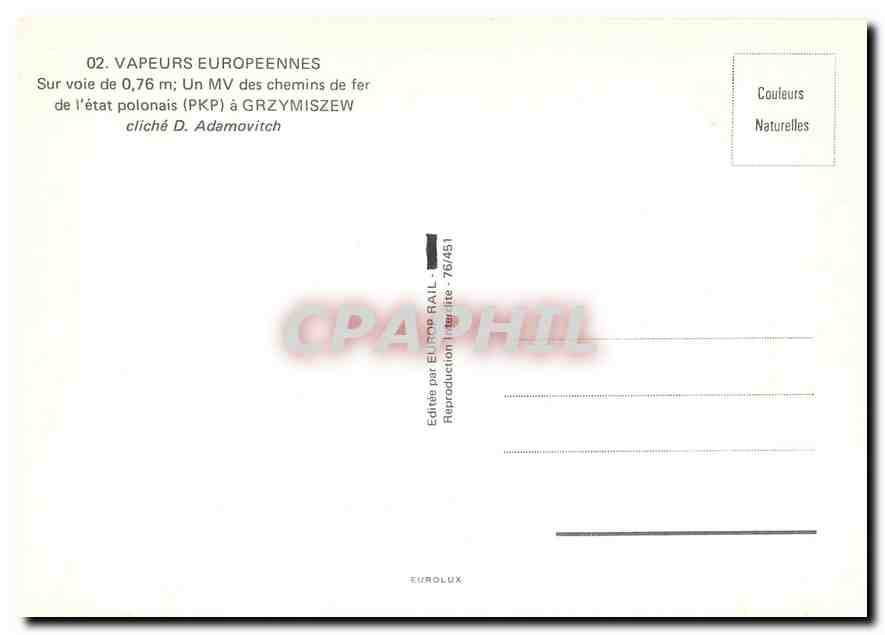CPM Vapeurs Europeennes un MV des chemins de fer de l'état polonais — Verso