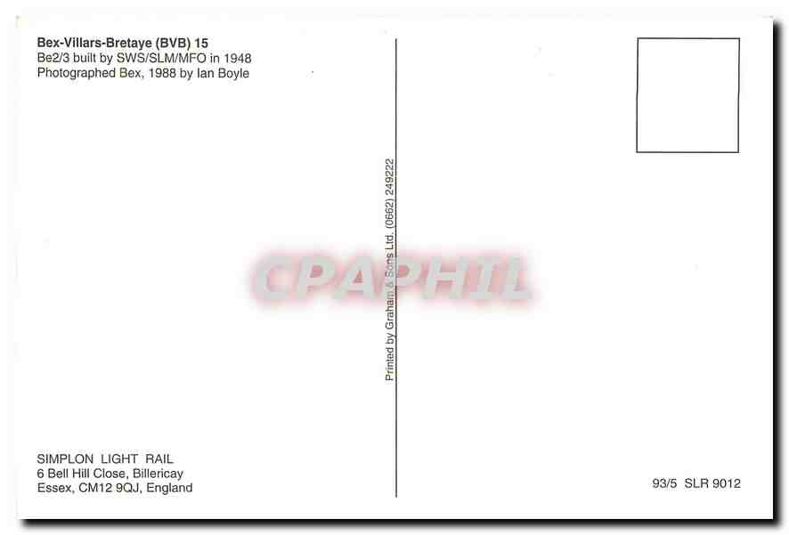 CPM Bex Villars Bretaye — Verso