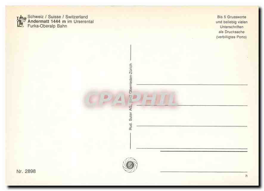 CPM Switzerland Andermatt Furka Oberalp Bahn — Back