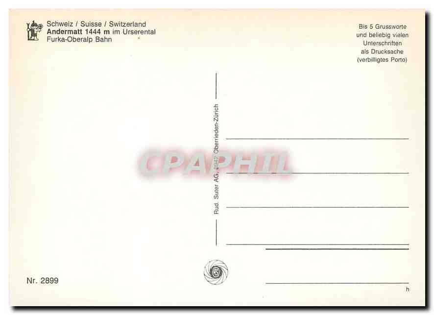 CPM Switzerland Andermatt Furka Oberalp Bahn — Verso