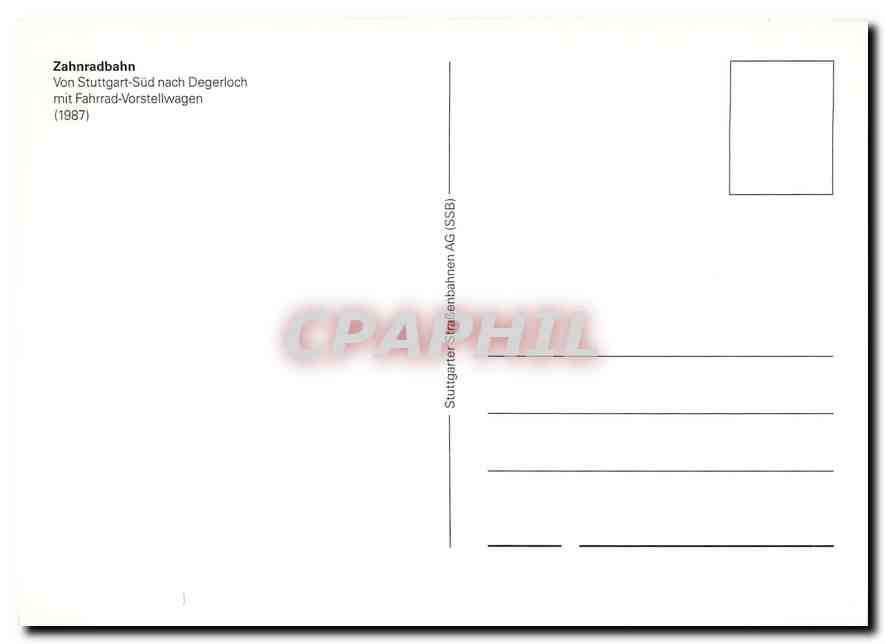 CPM  Zahnradbahn von Stuttgart Sud nach Degerloch mit Fahrrad Vorstellwagen — Verso