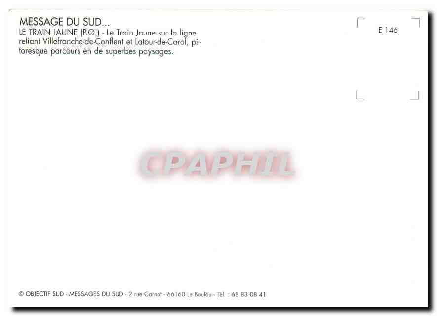 CPM Train jaune sur la ligne reliant Villefranche de Conflent et Labour de Carol — Verso