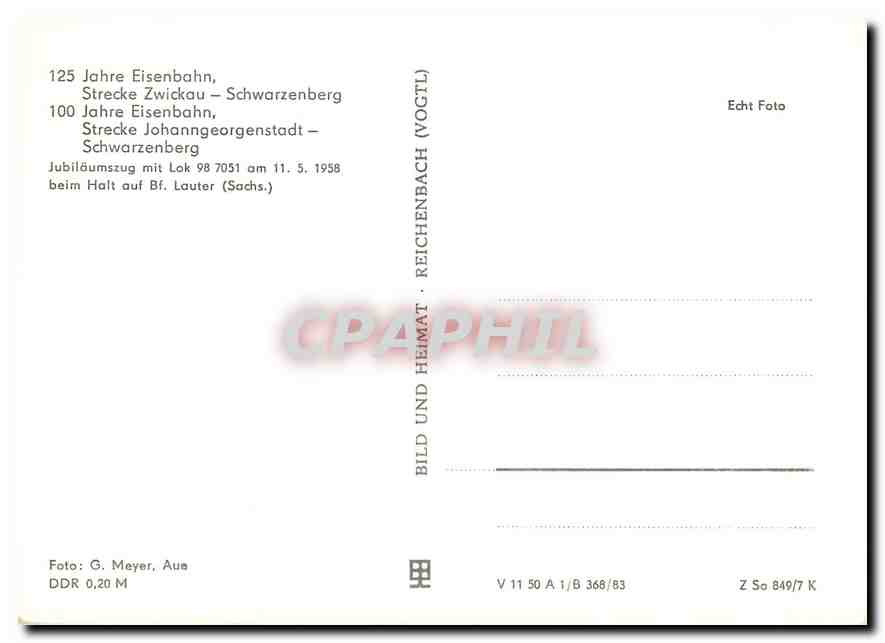 CPM Jahre Eisenbahn strecke Zwickau strecke Johanngeorgenstadt — Verso