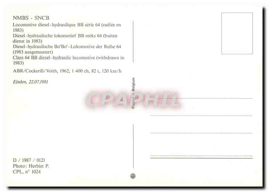 CPM NMBS SNCB locomotive diesel hydraulique — Verso