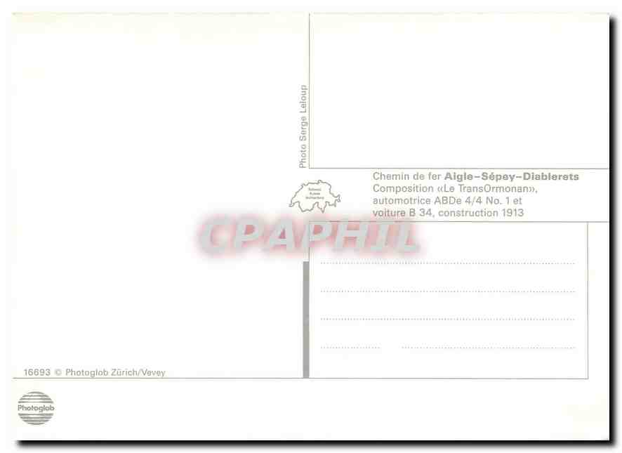CPM Chemin de fer aigle Sépey Diablerets — Verso
