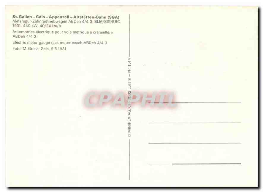 CPM St Gallen Gais appenzell altstatten Bahn — Verso
