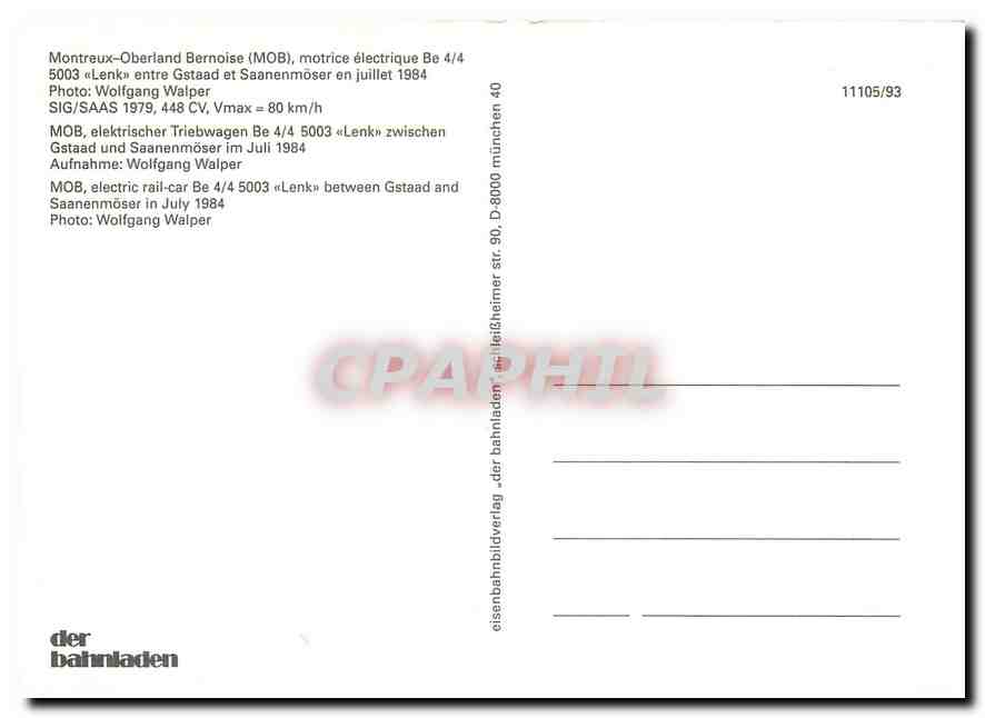 CPM Montreux oberland bernoise motrice electrique — Verso