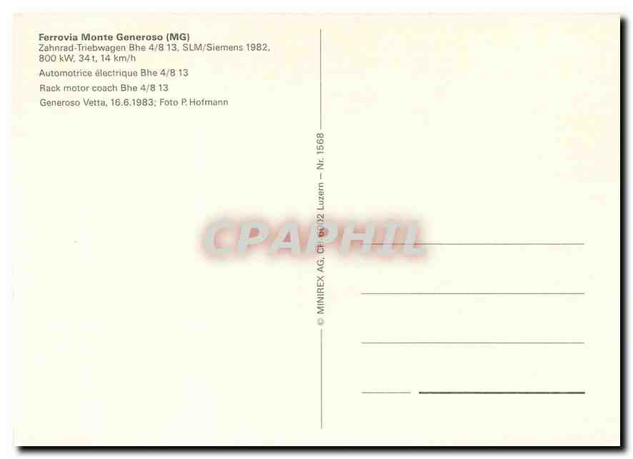 CPM Ferrovia monte Gereroso — Verso
