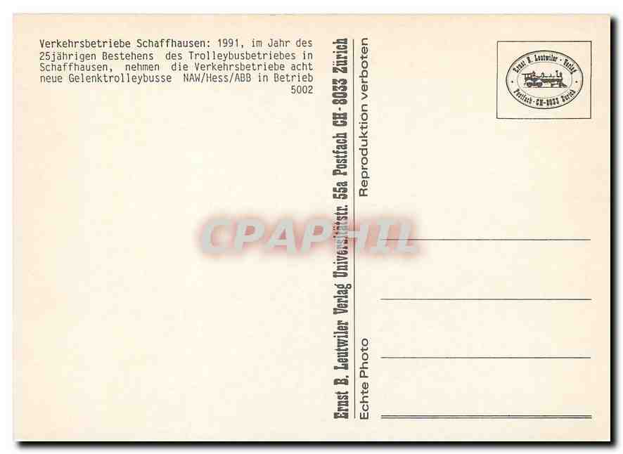 CPM Verkehrsbetriebe Schaffhausen — Rückseite