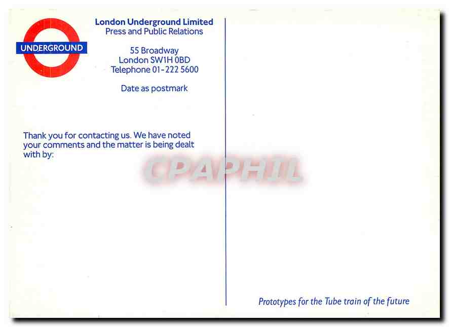 CPM London Undeground Broadway  — Rückseite