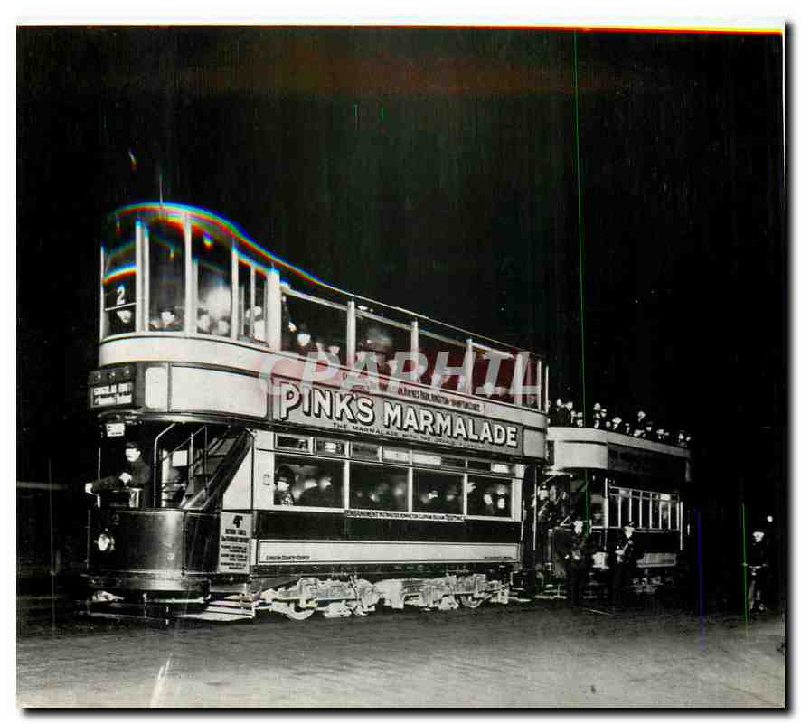 CPM London transport at night class tram with traller car