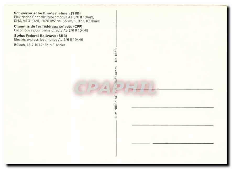 CPM Schweizerische Bundesbahnen — Verso