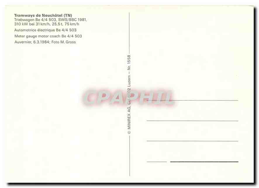 CPM Tramways de Neuchatel — Verso