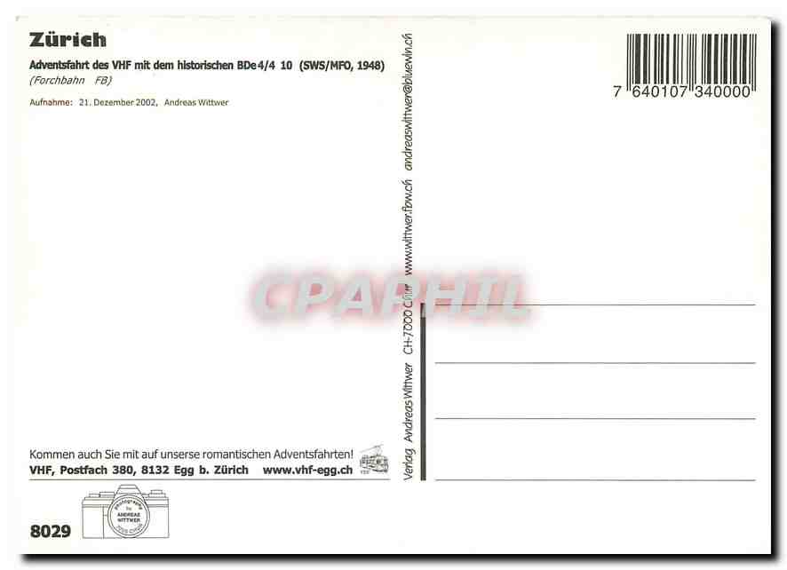 CPM Adventsfahrt des VHF mit dem hitorischen BDe Zurich — Verso