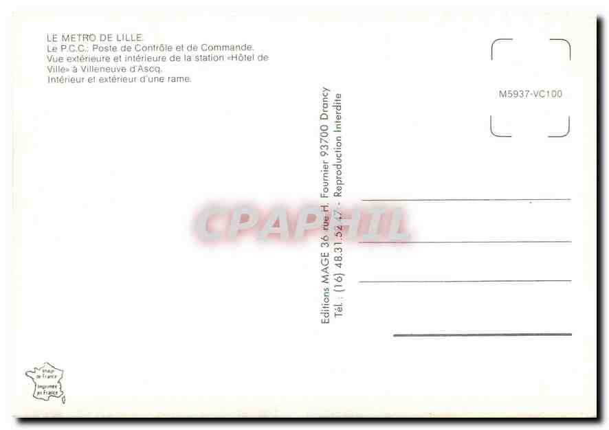 CPM Le metro de Lille poste de contrôle et de commande — Rückseite