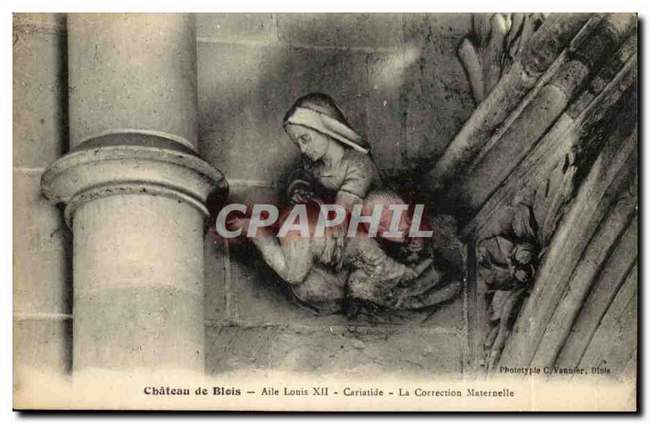 Schloss Blois — Flügel Louis XII — Karyatide — Die maternale Korrektur — Phototyp C. Vannier, Blois