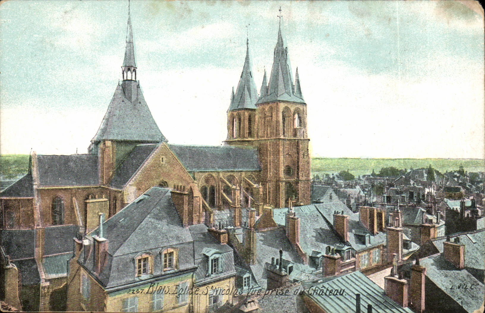 Kirche Saint-Nicolas von der Burg aus gesehen — Blois — Serie von 14 Ansichten, Verlag Aqua Photo Paris