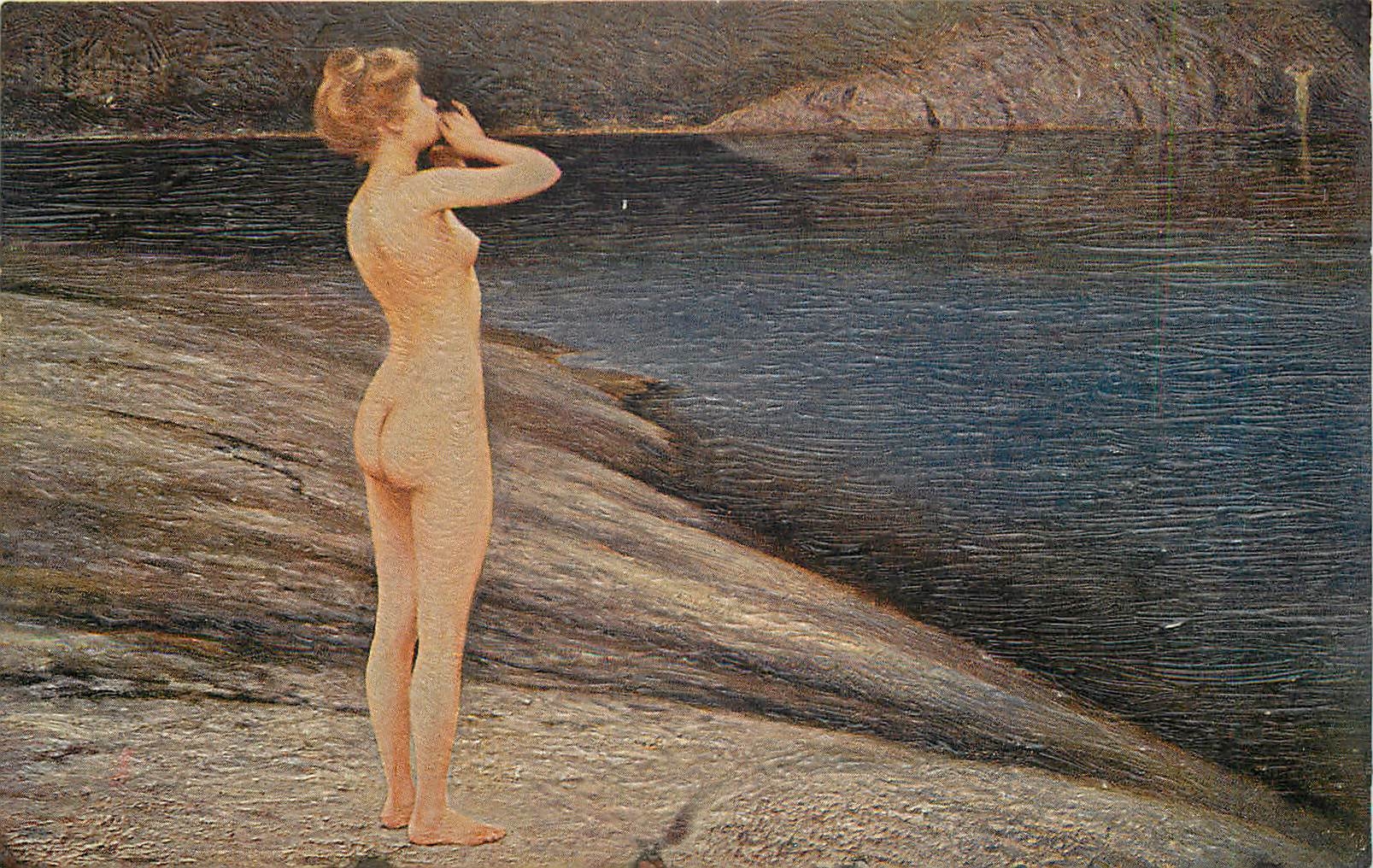 Nue au bord d'un lac — reproduction d'une peinture — éditeur Degi, n° 539